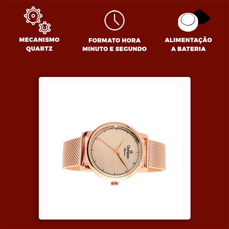 Kit Relógio Champion Elegance Feminino Rose + Colar e Brinco