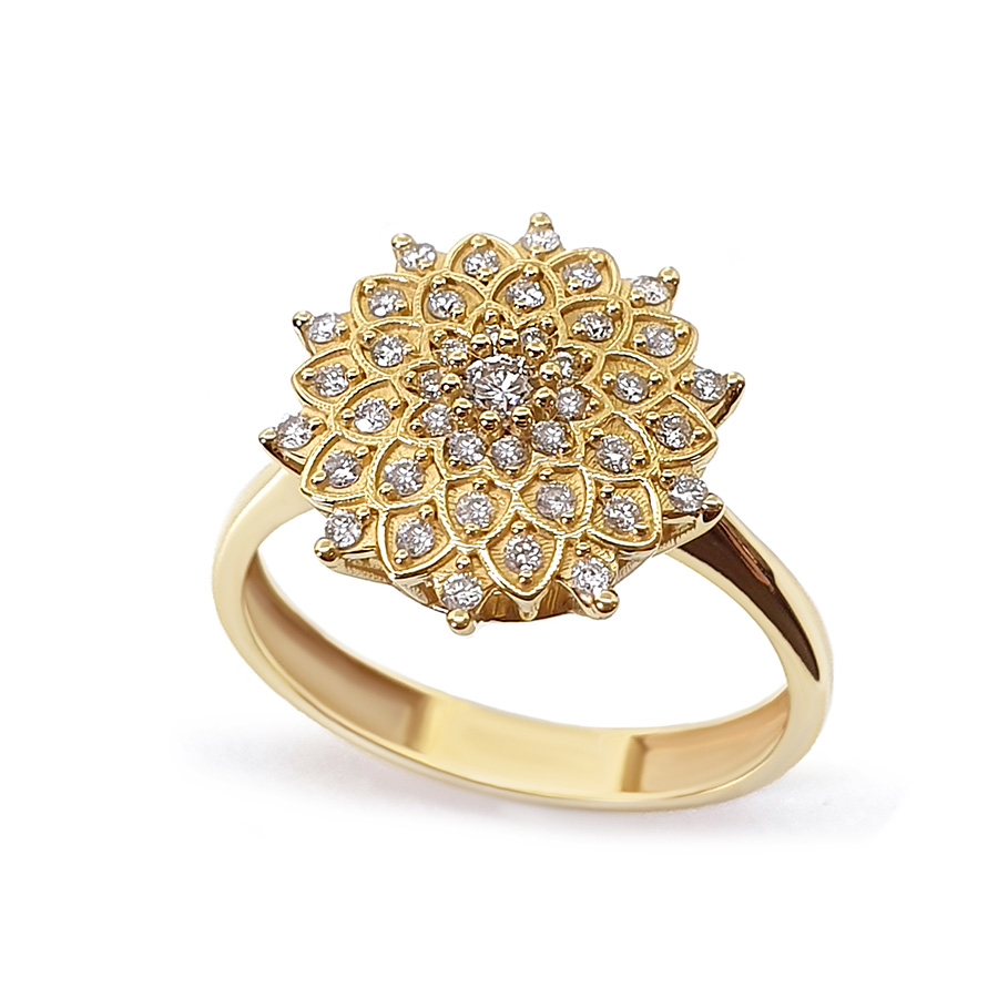 Anel Ouro 18k Flor com 31 Diamantes
