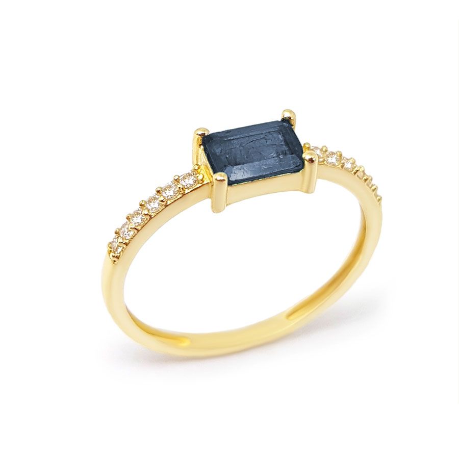 Anel Purity Ouro 18k com Safira Retangular e Diamantes