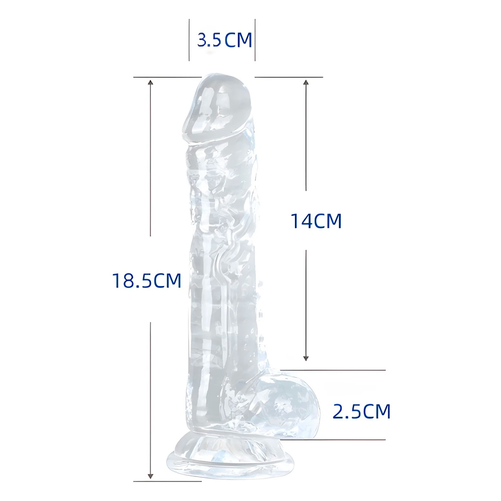 Pênis Transparente com Escroto e Ventosa 18,5x3,5cm