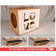Kit 01 Nicho NekoCat + 02 Prateleiras c/Carp -  Frente Branca