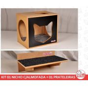 Kit 01 Nicho NekoCat Com Almofada + 01 Prateleira c/Carp -  Frente Preta