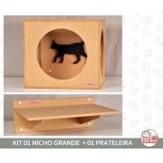 Kit Nicho Grande Gatos + 01 Prateleira sem Carpete - Mdf Cru