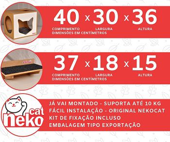 Kit 01 Nicho NekoCat Com Almofada + 02 Prateleiras c/Carp -  Frente Branca