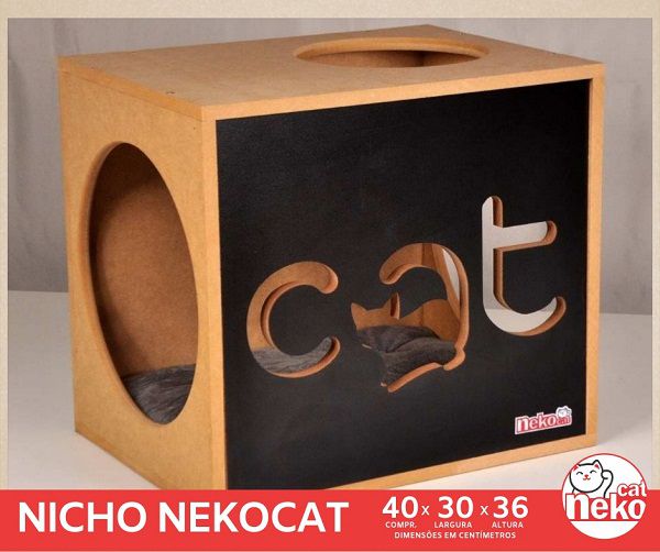 Kit 01 Nicho NekoCat Com Almofada + 02 Prateleiras c/Carp -  Frente Preta