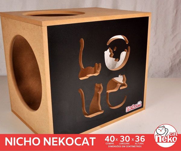 Kit 02 Nichos Gatos + 04 Prateleiras c/Carpete - Frente Preta