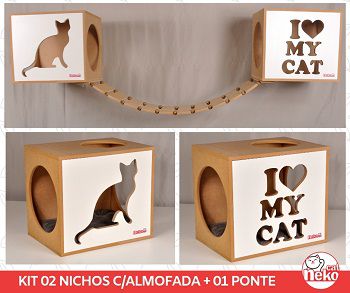 Kit 02 Nichos Gatos Almofada + Ponte - Frente Branca
