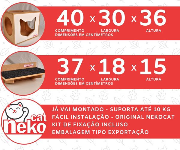 Kit 02 Nichos Gatos + Ponte + 02 Prateleiras c/Carpete - Frente Branca