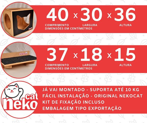 Kit 02 Nichos Gatos + Ponte + 02 Prateleiras c/Carpete - Frente Preta