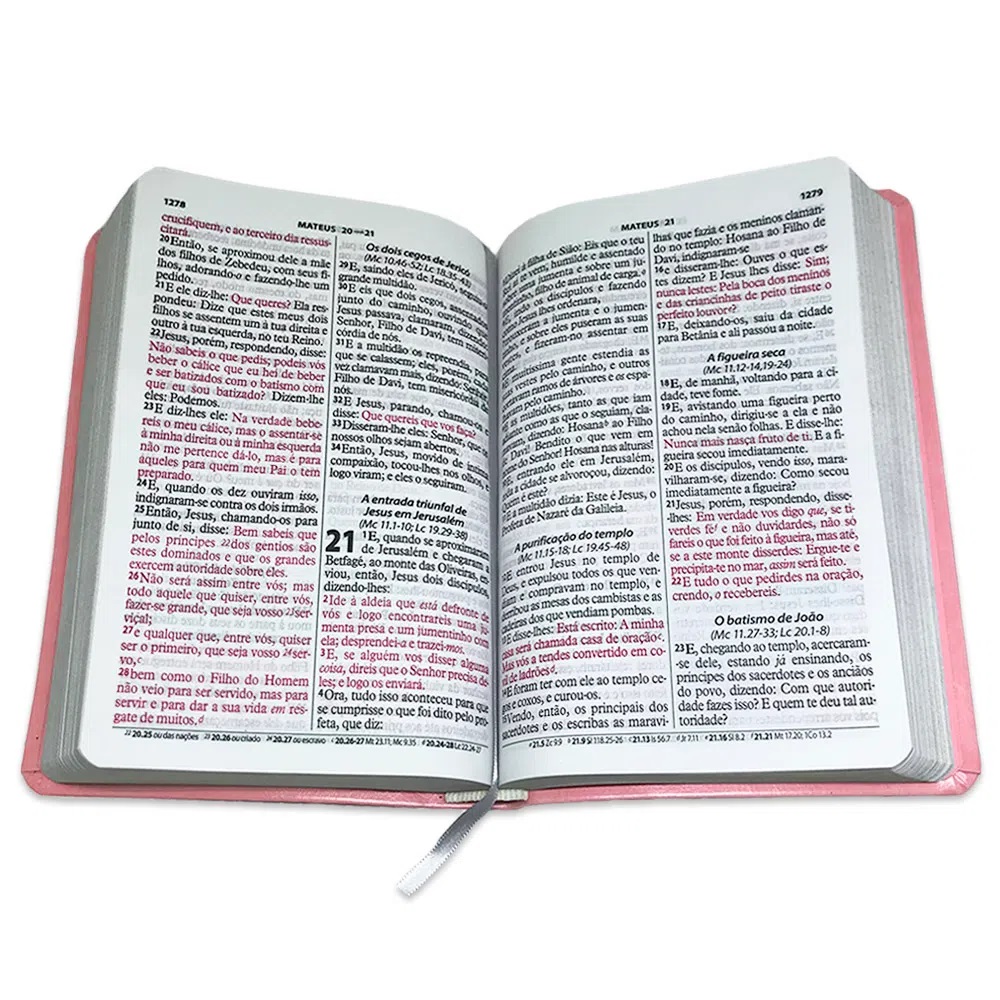 Bíblia Sagrada Com Harpa Letra Gigante Palavras de Jesus em Vermelho Capa Luxo Rosa