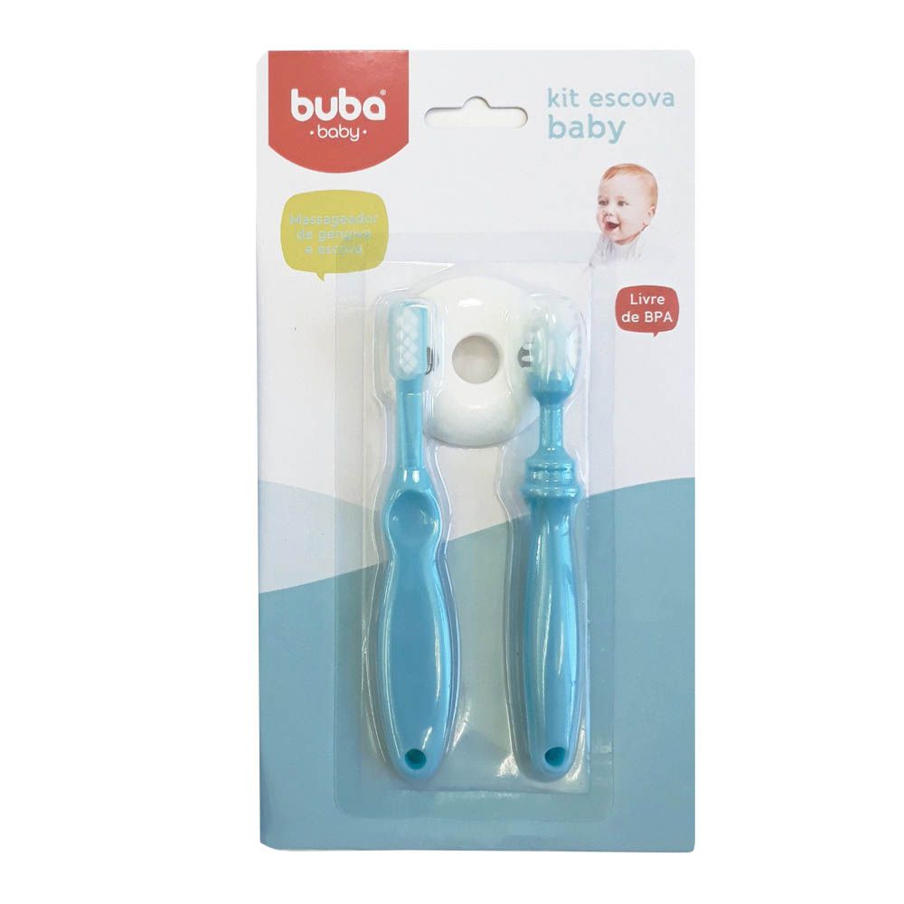 Kit Massageador e Escova Dental Azul Buba