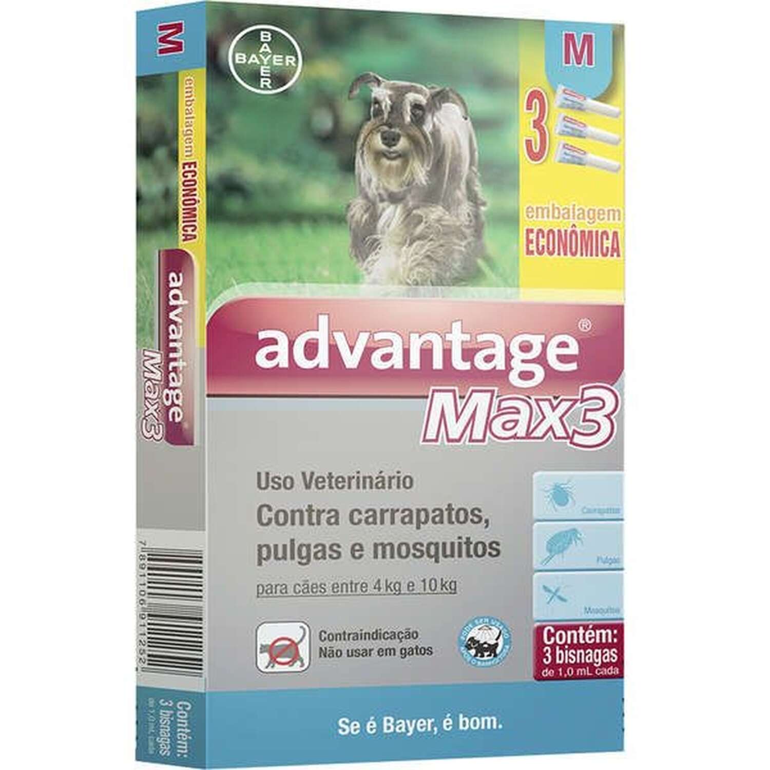 Antipulgas e Carrapatos Combo Advantage Max3 para cães entre 4 e 10kg 1,0ml
