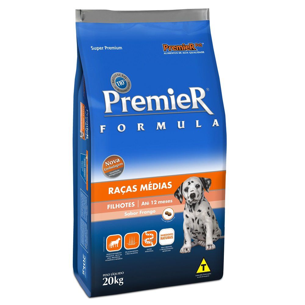 Ração PremieR Formula Raças Médias Cães Filhotes Sabor Frango 20kg