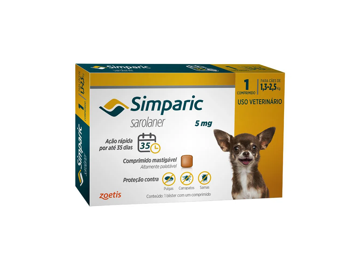 Simparic Antipulgas Para Cães De 1,3 - 2,5kg Com 1 Comprimido 