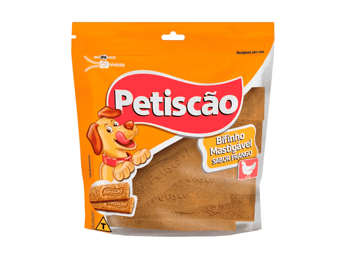 Snack Petiscão Para Cães Bifinho Mastigável Sabor Frango 250g