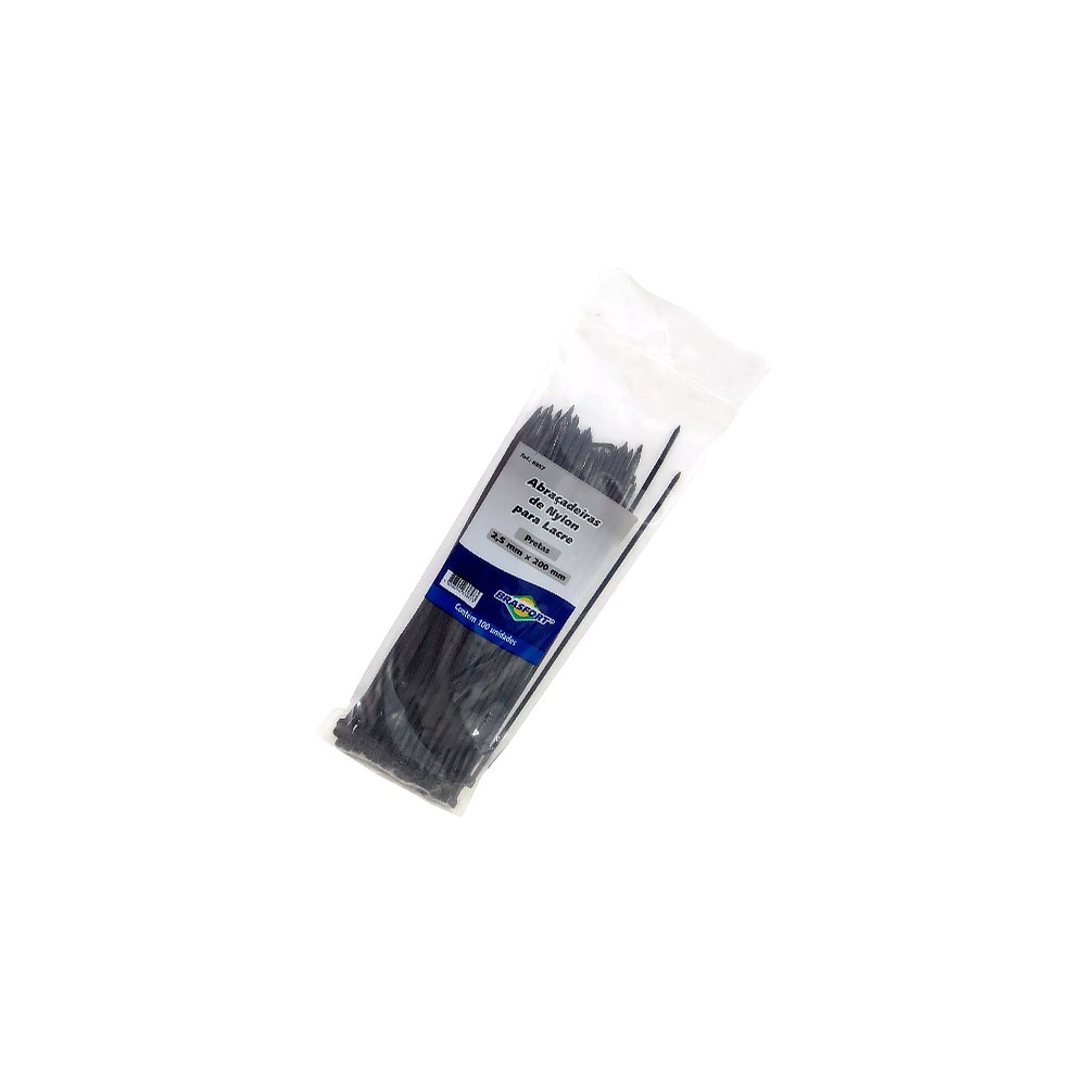 Abraçadeiras de Nylon 1000 Peças Lacre Pretas 2,5mmx200mm