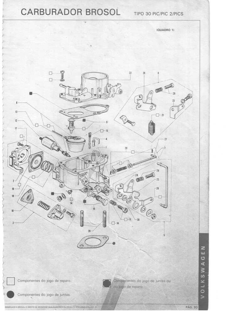 Kit Gicle Carburador Solex 30 PIC Fusca 1300 1968 até 1974 Gasolina
