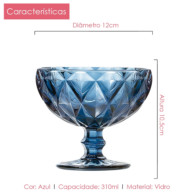 Diamante Azul Jarra + Copo + Taça Sobremesa Kit 13pçs
