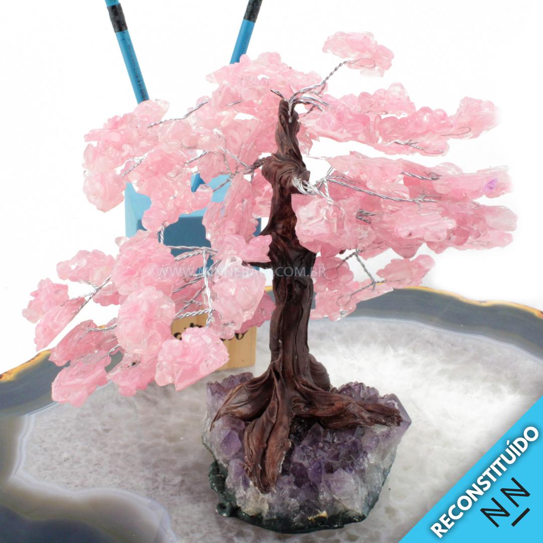 árvore de Cristal com Resina Rosa Reconstituída Rolada (altura: 18,0CM)