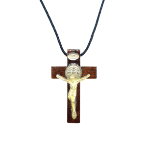 Crucifixo em Madeira São Bento no Cordão 5,3 cm