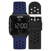 Relógio Unissex Mormaii Digital MO6600AN/T8A 38mm Pulseira Silicone Preta e Azul