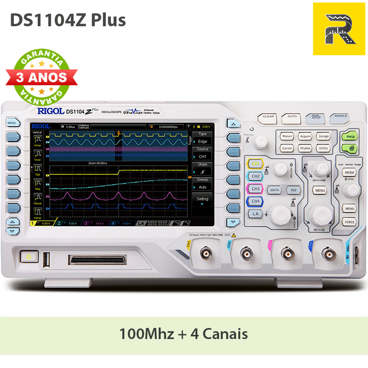 Osciloscópio Digital 100 MHz, 4 canais + 16 Digitais - DS1104Z Plus  - RCBI