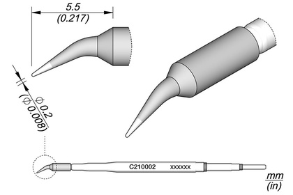 Ponta cônica curva de 0.2 mm para ferro de solda C210-002 BAKON  - RCBI