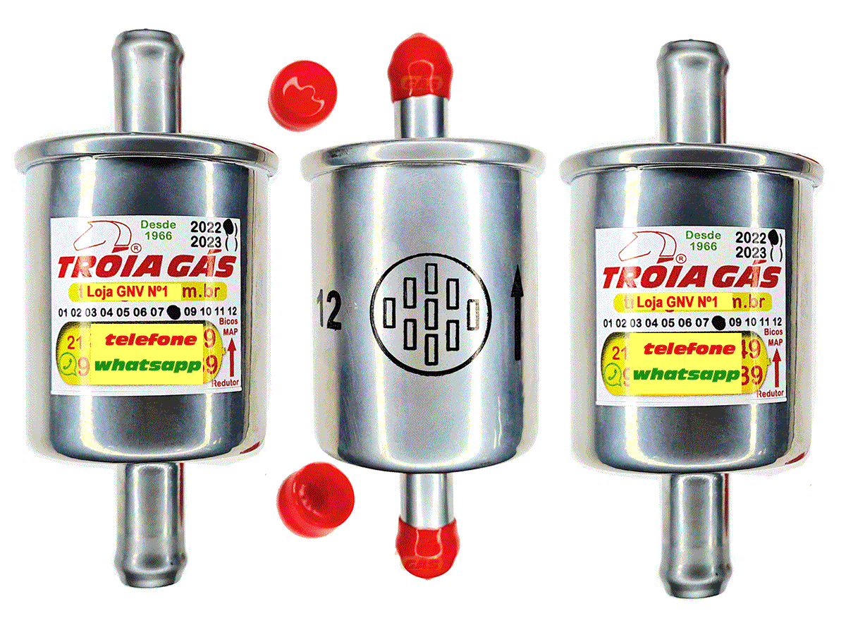 2 Filtros GNV 12 mm TROIAGAS Metal 5ª e 6ª geração protege bicos kits gás