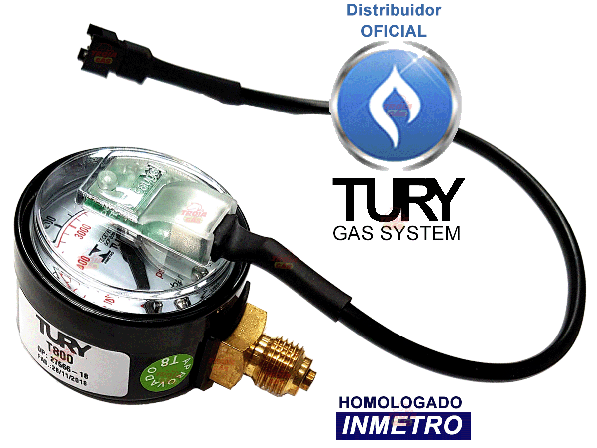 Conjunto Elétrico TURY GAS Chave Manômetro e Chicote T1000A Eletrônica
