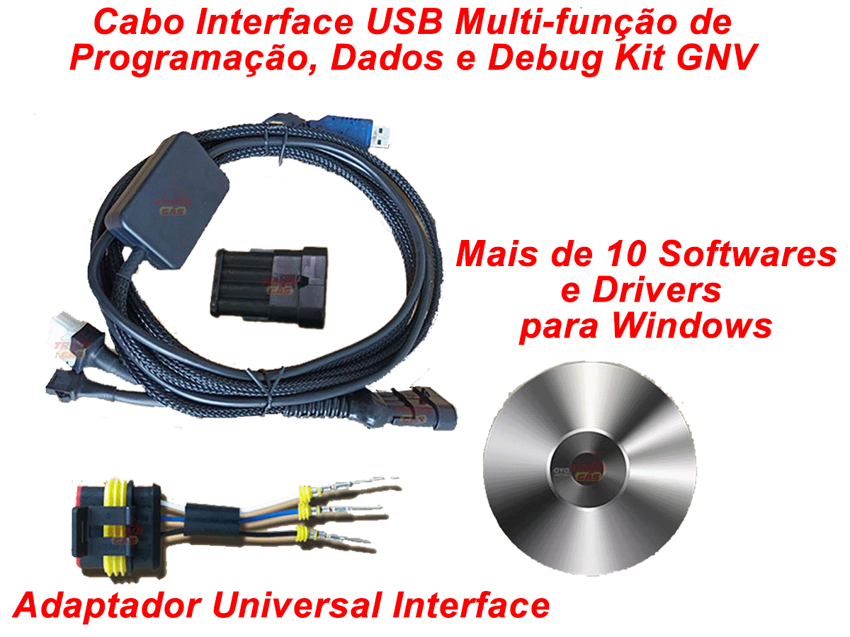 Interface USB para GNV 5ª geração 3 Conectores + Adaptador + Softwares
