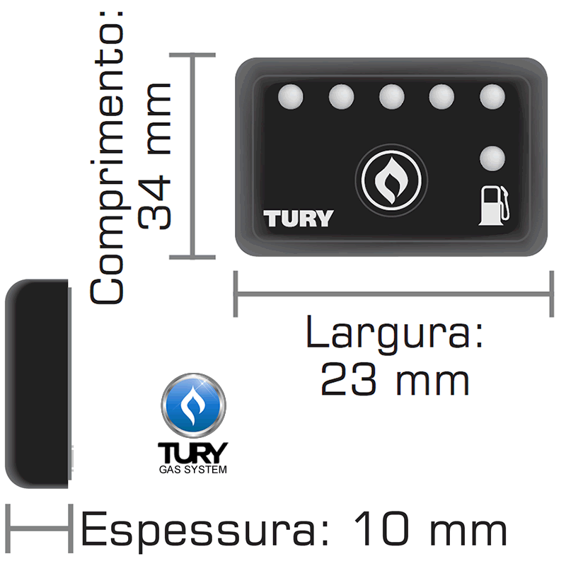 Mini Botão T3100 para Comutadoras TURY GAS 3ª T1500 T1604 T1704 e 4ª geração T3000