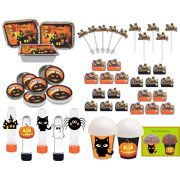 Kit festa Halloween (laranja e preto) 160 peças (20 pessoas)