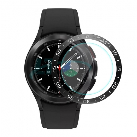 KIT Moldura do Bisel Anel Giratório + Película de Vidro para o relógio Galaxy Watch 4 Classic 46mm SM-R890 e SM-R895 (Preto)