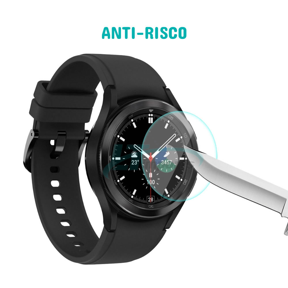 KIT Capa protetora Bumper Case + Moldura + Película de Vidro para o relógio Galaxy Watch 4 Classic 42mm SM-R880 e SM-R885  (Preto)