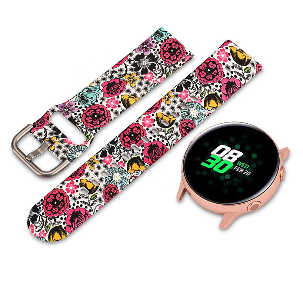 Pulseira 20mm Floral Silicone compatível com Samsung Galaxy Watch Active 1 e 2 - Galaxy Watch 3 41mm - Galaxy Watch 42mm - Amazfit GTR 42mm