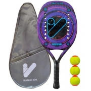 Raquete de Beach Tennis Vammo Pro Club Carbon 3k - Roxa + 3 Bolas Beach Tennis e Capa