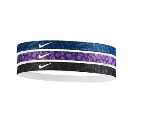 Faixa de Cabelo Nike 3 Pack Hairbands Printed - Preto/Azul/Roxo  - REAL ESPORTE