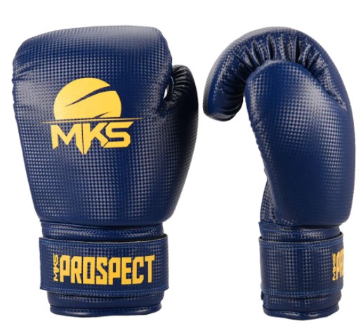 Kit Luva de Boxe MKS Prospect  - Azul/Amarelo  + Bandagem + Protetor Bucal - REAL ESPORTE