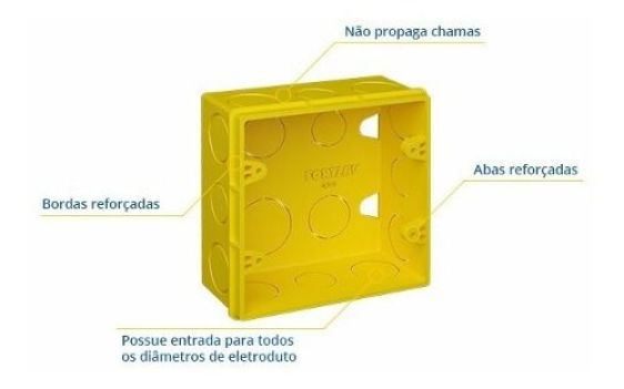 Kit 12 Caixinha de Luz Embutir 4x4 para Alvenaria Plastica Amarela Fortlev