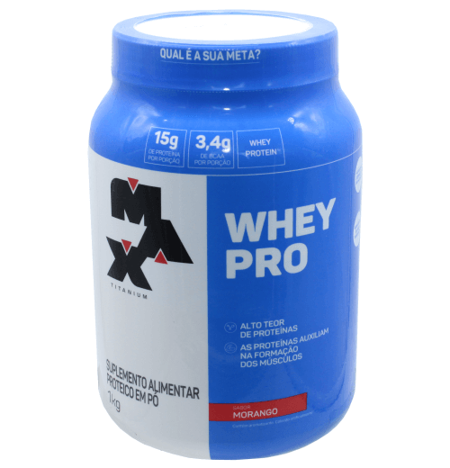 Whey Pro Suplemento Proteina Sabor Morango Max Titanium 1kg