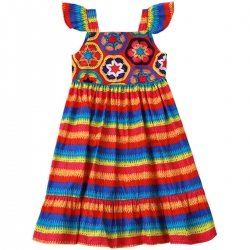 Vestido Precoce Feminino Infantil Arco-íris de Primavera