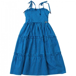 Vestido Precoce Feminino Infantil Piquenique Azul