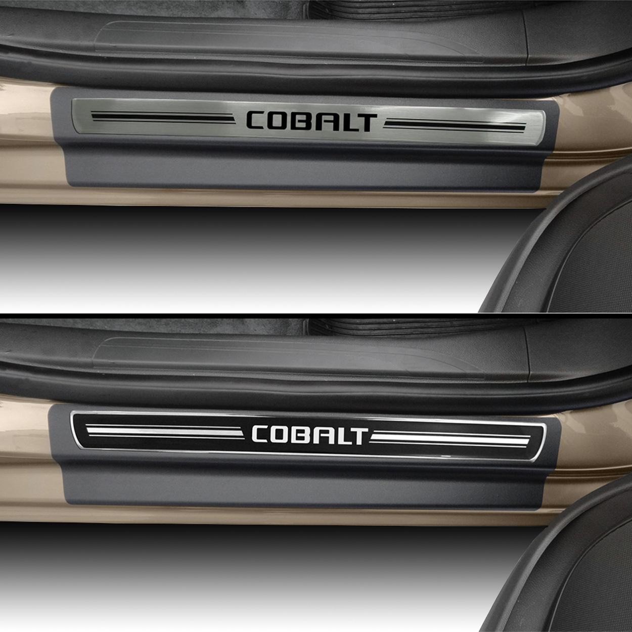 Jogo Soleira Premium Elegance Chevrolet Cobalt 2012 a 2021 - ( Vinil + Resinada 4 Peças )