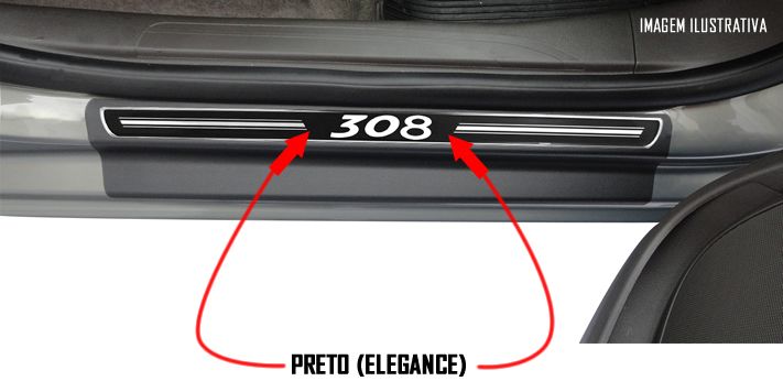 Jogo Soleira Premium Elegance Peugeot 308 2012 2013 2014 2015 2016 2017 2018 - 4 Portas ( Vinil + Resinada 8 Peças )
