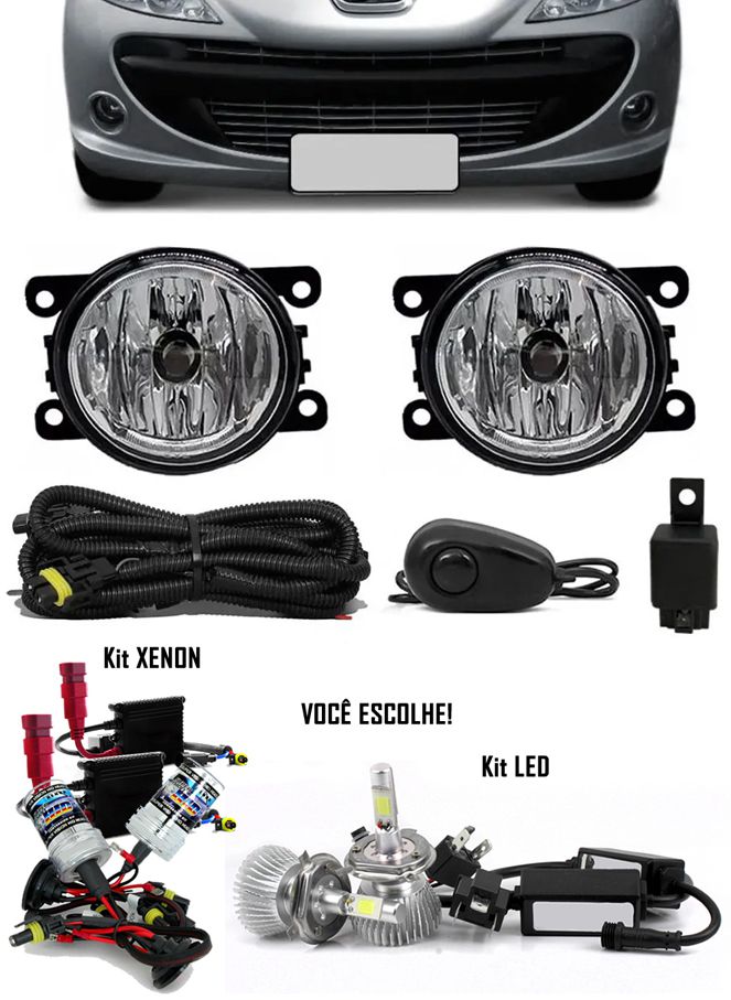 Kit Farol de Milha Neblina Peugeot Hoggar - Interruptor Alternativo + Kit Xenon 6000K / 8000K ou Kit Lâmpada Super LED 6000K