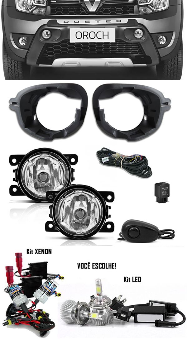 Kit Farol de Milha Neblina Renault Oroch + Base Para Fixação - Interruptor Alternativo + Kit Xenon 6000K / 8000K ou Kit Lâmpada Super LED 6000K