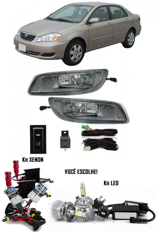 Kit Farol de Milha Neblina Toyota Corolla 2005 2006 2007 2008 + Kit Xenon 6000K / 8000K ou Kit Lâmpada Super LED 6000K