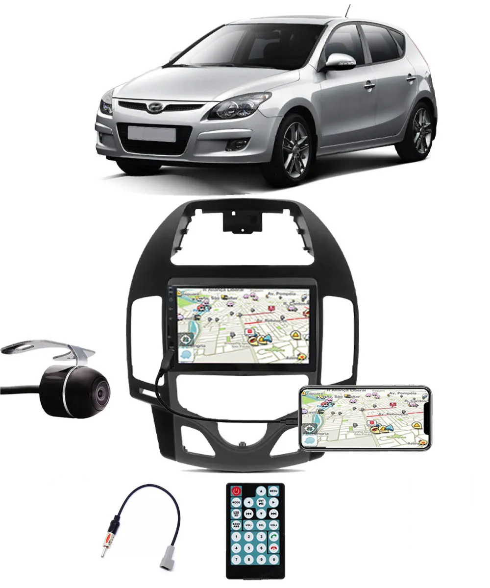 Multimídia Hyundai I30 Hatch I30SW 2009 até 2012 Espelhamento Bluetooth USB SD Card + Moldura Ar Digital + Câmera Borboleta + Adaptador de Antena + Interface de Volante