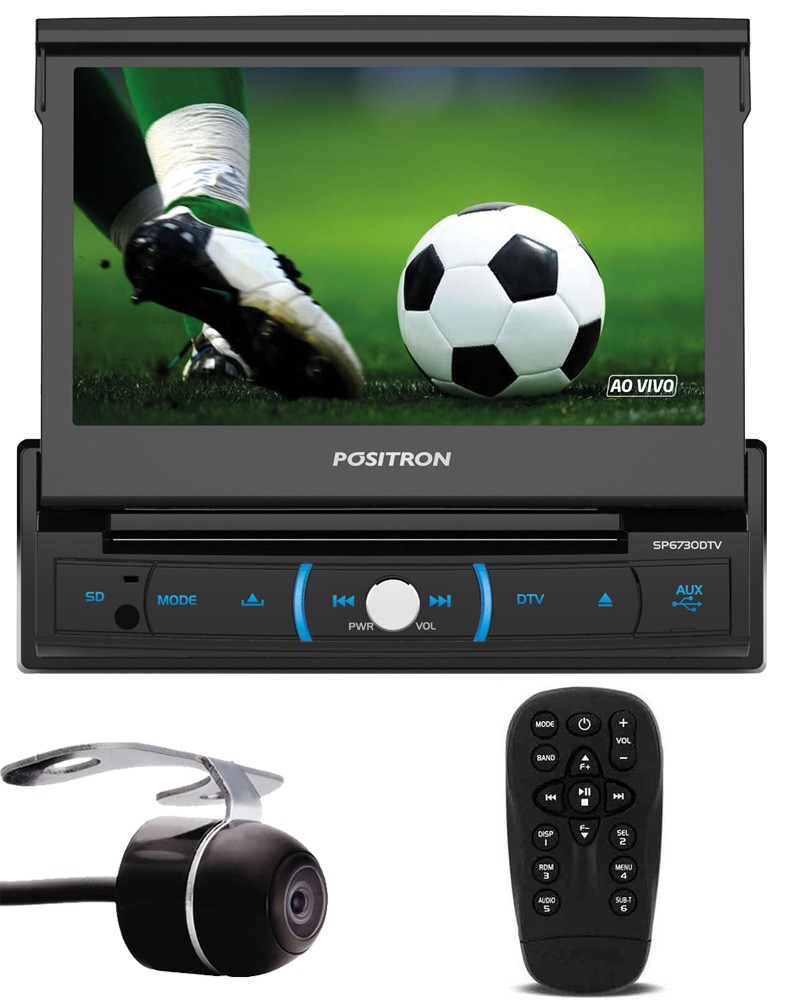 Multimídia Positron Retrátil SP6730DTV 1 Din 7" Polegadas TV Digital Integrada USB Bluetooth Espelhamento Android SD Card + Câmera de Ré