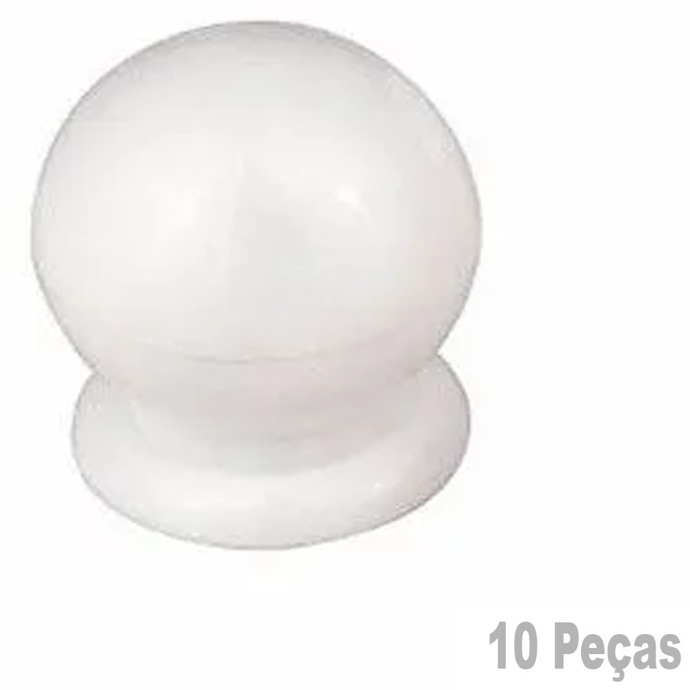 Puxador Plastico Para Moveis Bola Pequena Branca - 10 Peças